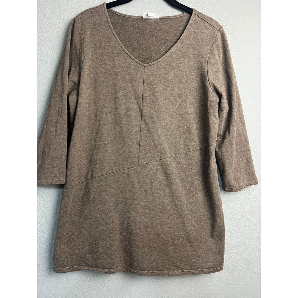 Pure Jill Med J. Jill Brown Pima Cotton Modal V-Neck Tunic Top 3/4 SL Monochrome
